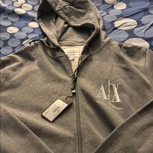 Armani Exchange Charcoal Gray Zip Hoodie with A|X Logo